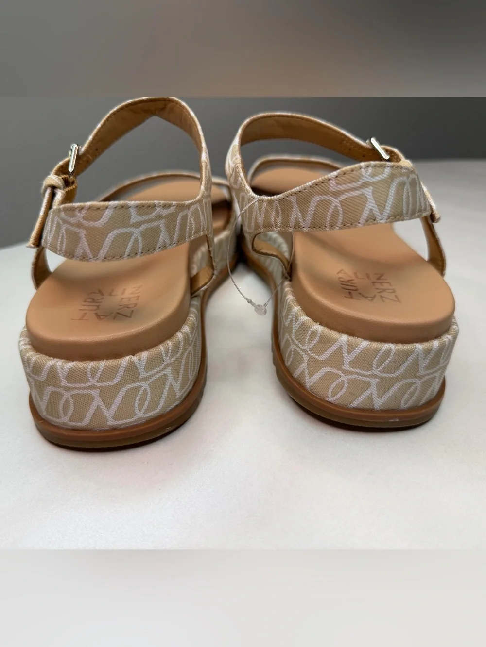 Naturalizer Beige & White Monogram Platform Sandals